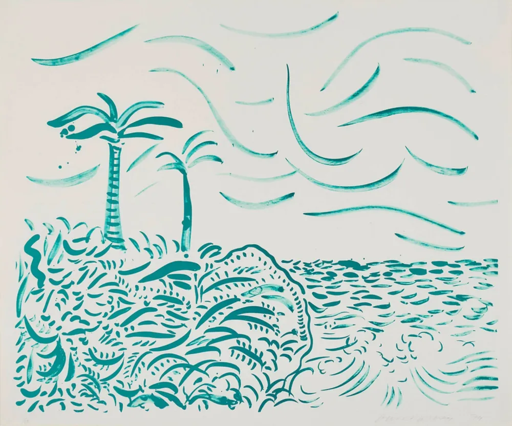 Lithograph Hockney - Green Bora Bora