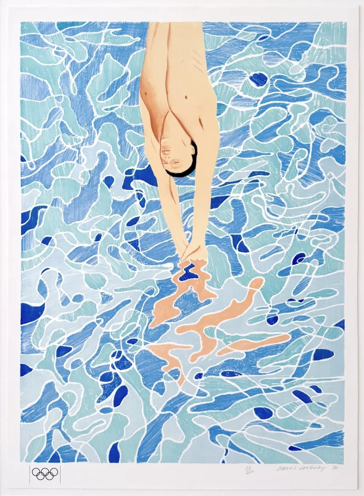 Lithograph Hockney - Munich Olympics, Swimmer