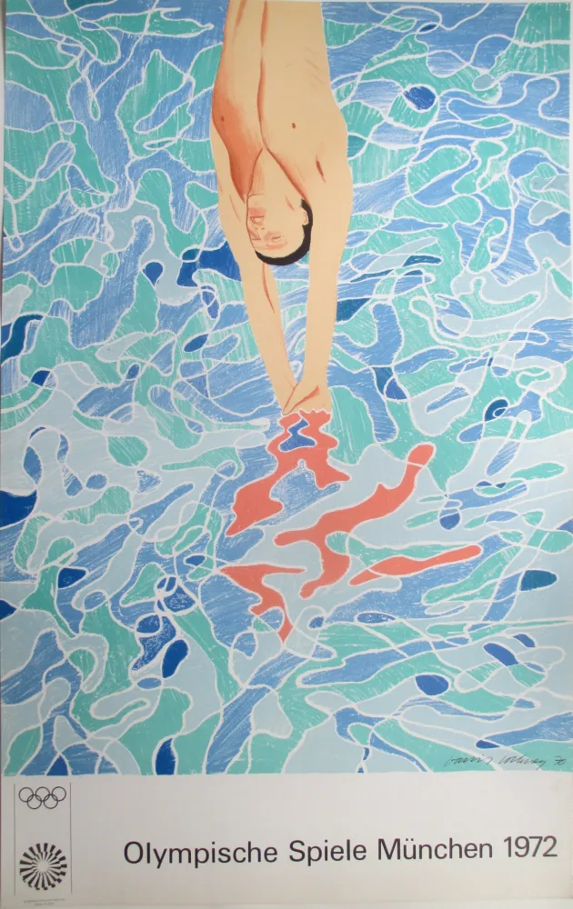 Lithograph Hockney - OL 1972 - The swimmer - Original colour lithograph