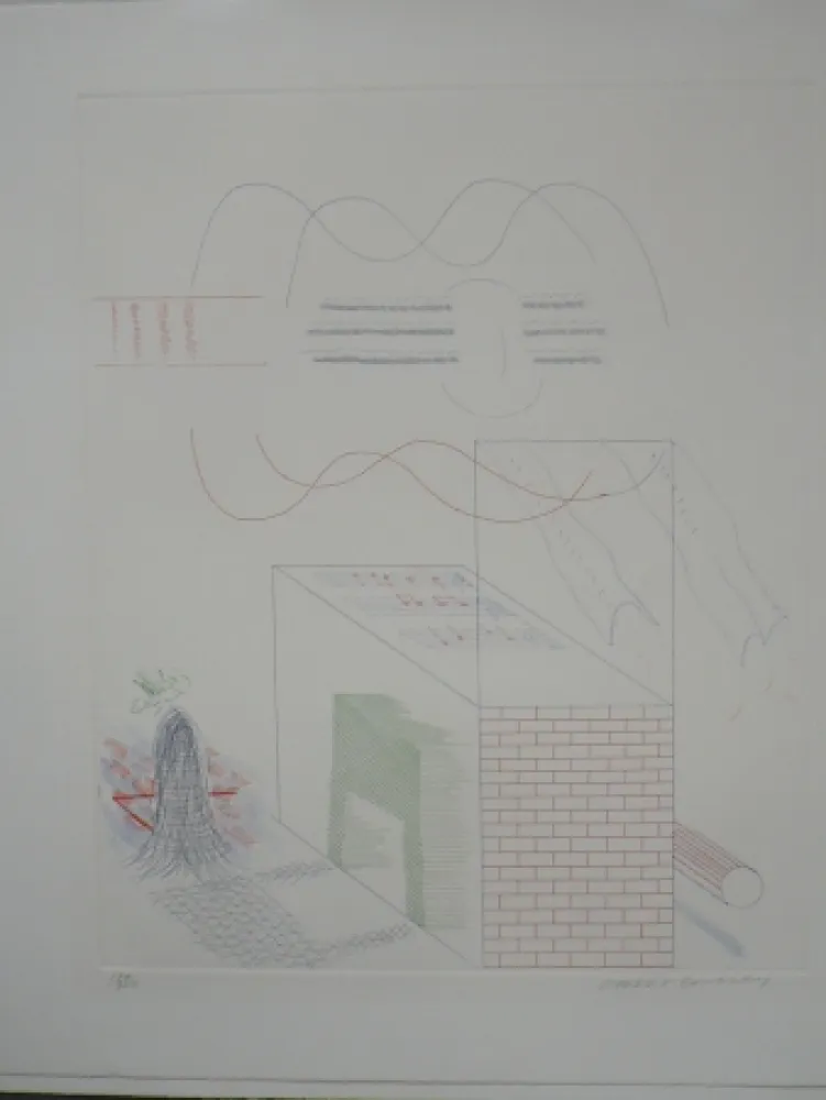 Engraving Hockney - The buzzing of the blue guitar (from the blue guitar)