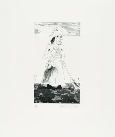 Etching Hockney - The enchantress in her garden(1969)