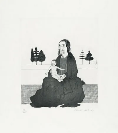 Etching Hockney - The enchantress with the baby (1969)