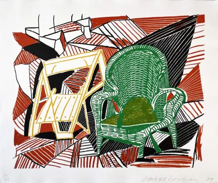 Lithograph Hockney - Two Pembroke Studio Chairs from the Moving Focus Series