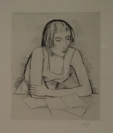 Drypoint Hofer - Beim Lesen (auch: Lesende, Lesendes Mädchen)