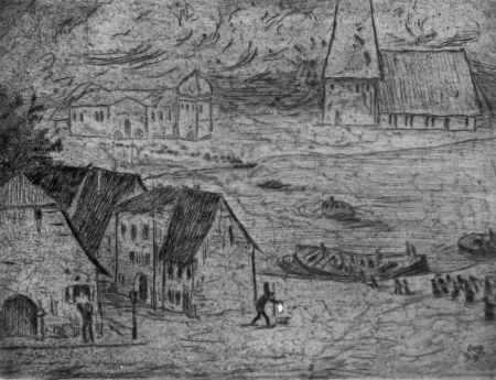 Engraving Hofer - Nachtiche Überfährt