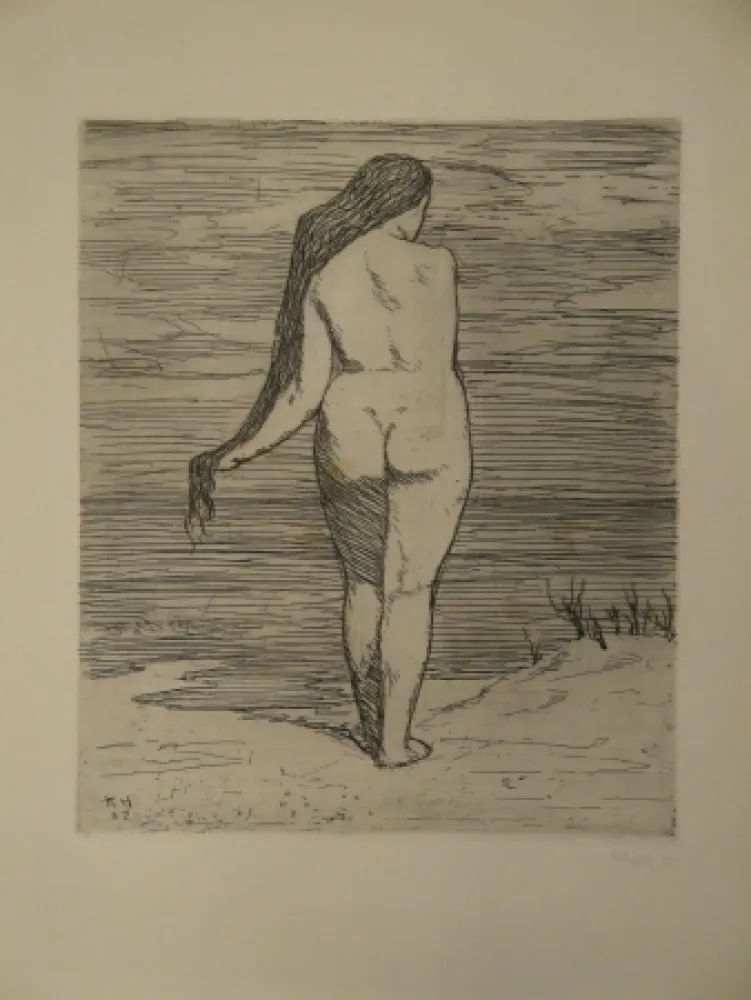 Engraving Hofer - Stehendes Weib am Meer