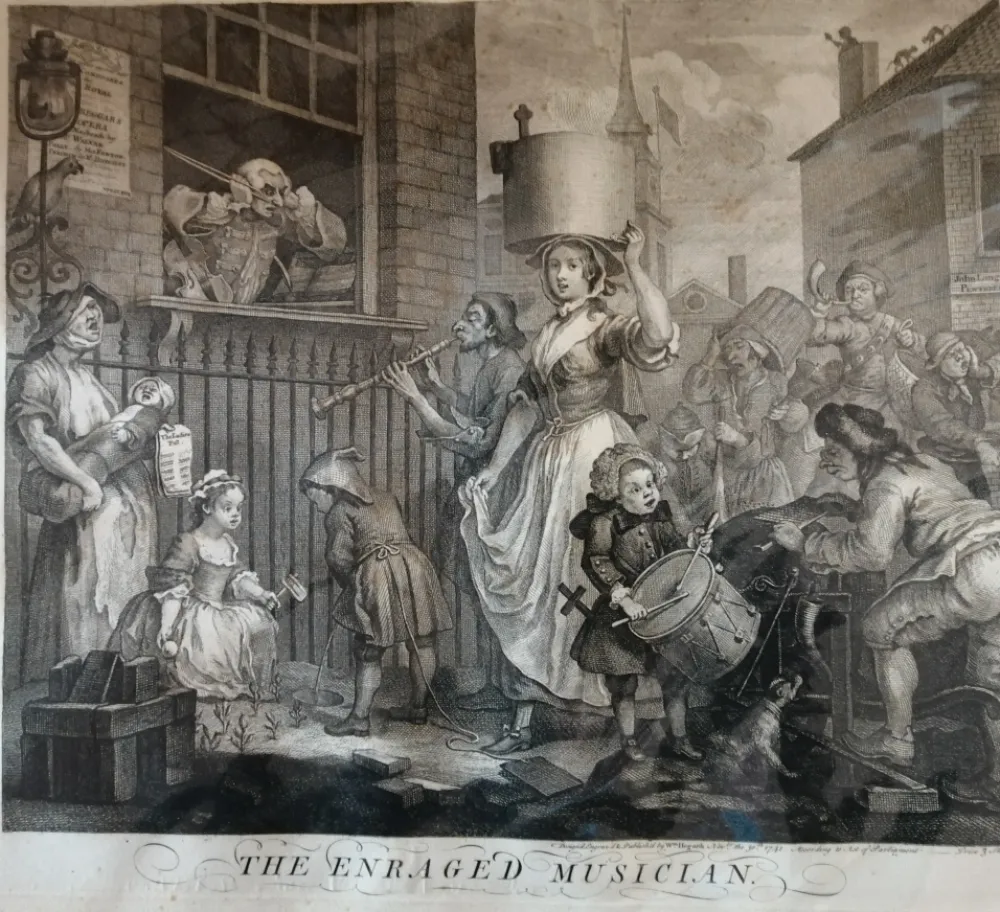 Engraving Hogarth - The Enraged Musician