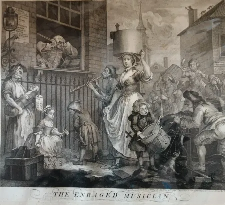 Engraving Hogarth - The Enraged Musician