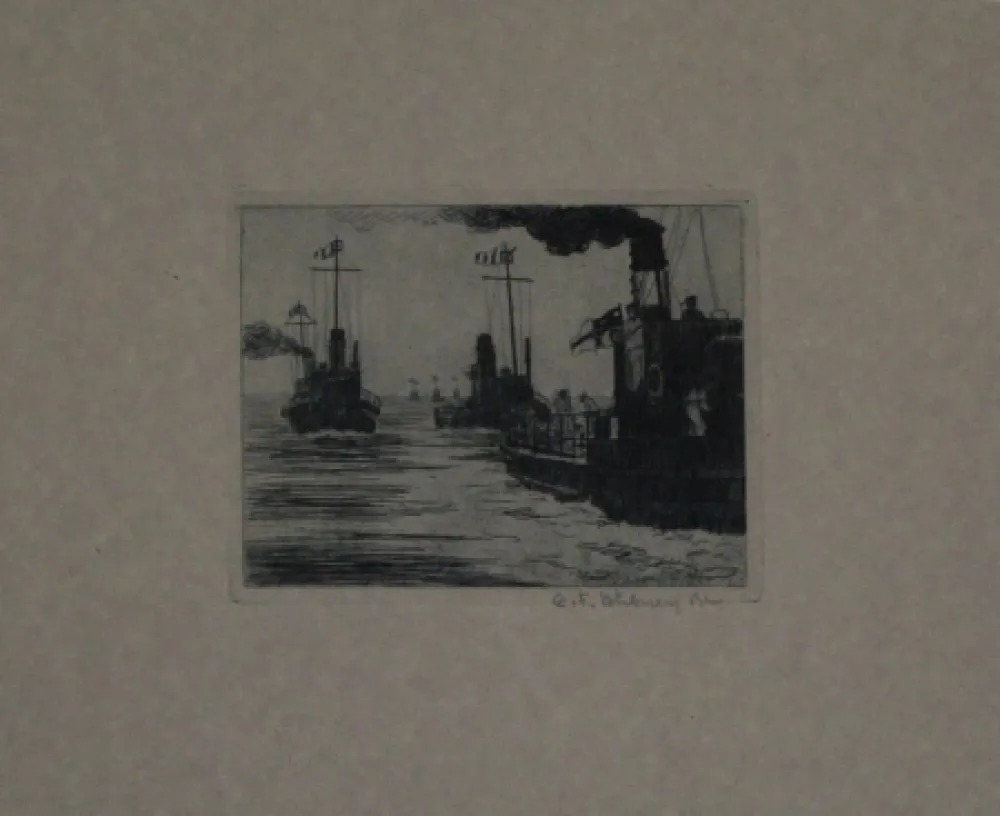 Etching Hübner - Dampfschiffe / Steamboats