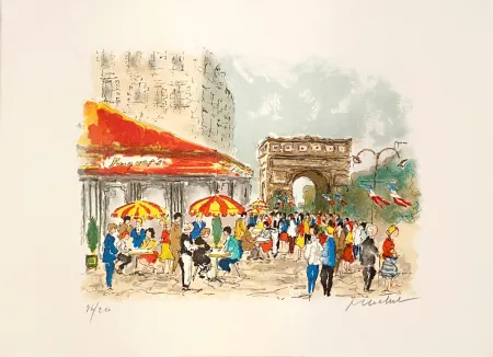 Lithograph Huchet - Arc de Triomphe