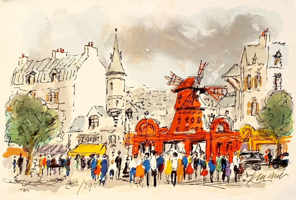 Lithograph Huchet - Montmartre: Le Moulin Rouge