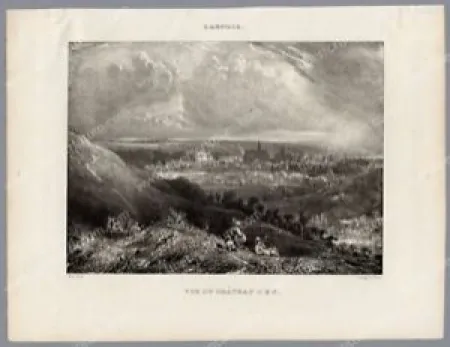 Lithograph Huet - Vue du Château d'Eu