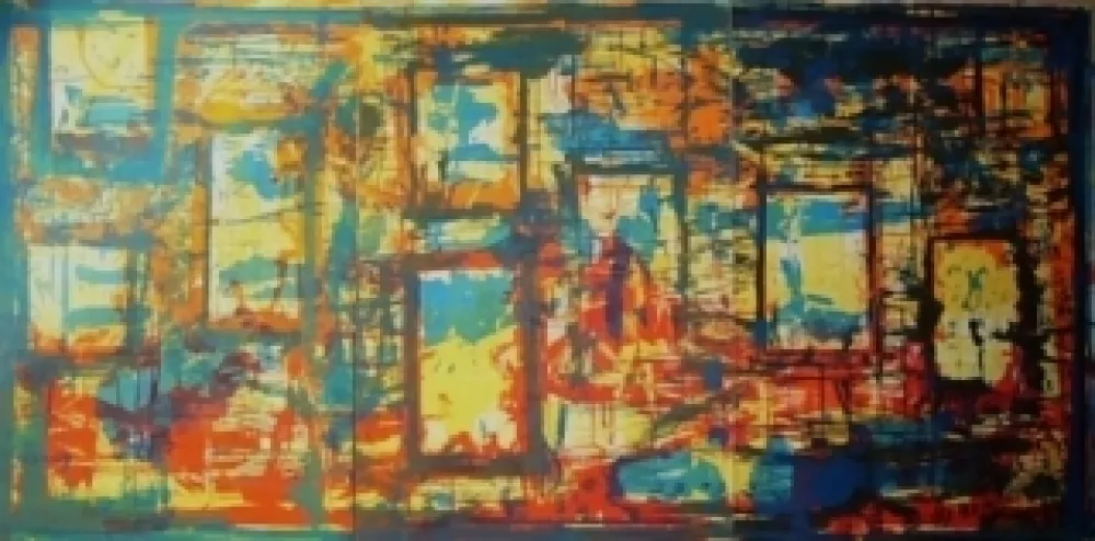 Lithograph Huftier - Fenêtre en Rajasthan