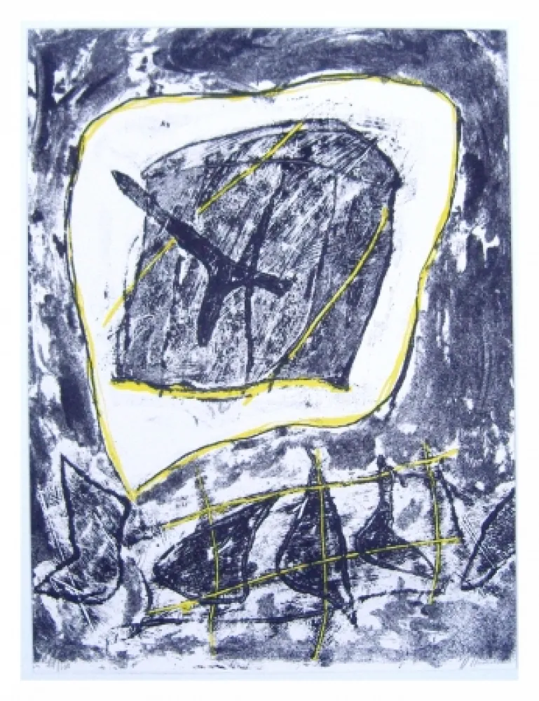 Lithograph Humair - Composition jaune et noire 1