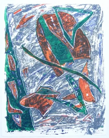 Lithograph Humair - Composition verte et rouge