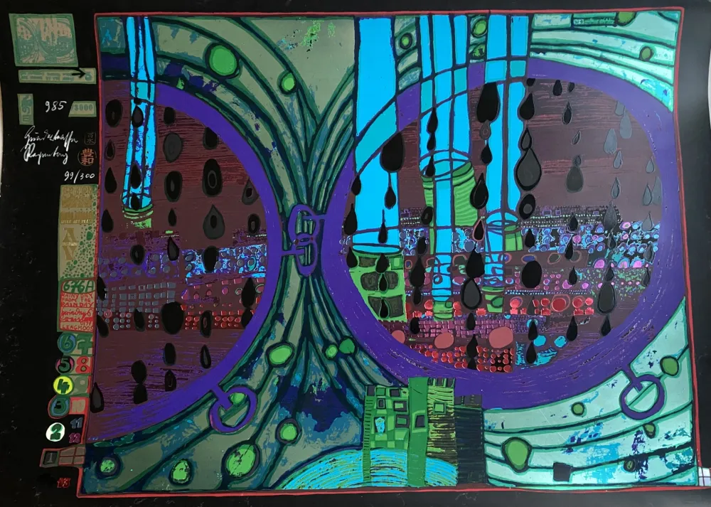 Screenprint Hundertwasser - A RAINY DAY ON THE REGENTAG