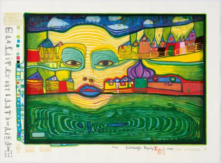 Screenprint Hundertwasser - Irinaland über dem Balkan