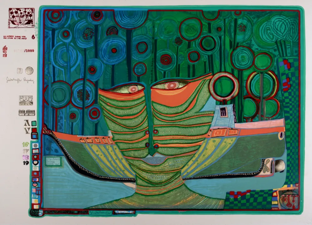 Screenprint Hundertwasser - Kolumbus Regentag in Indien, Plate 6, 1970-72