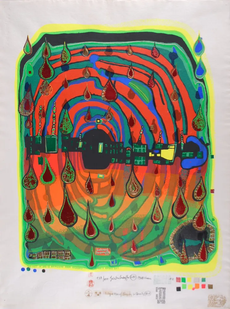 Screenprint Hundertwasser - Sad not so sad is rainshine from Rainday on a rany day