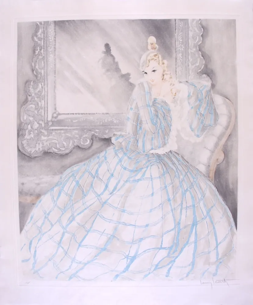 Engraving Icart - Girl in Crinoline - Miroir de Venise