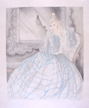 Engraving Icart - Girl in Crinoline - Miroir de Venise