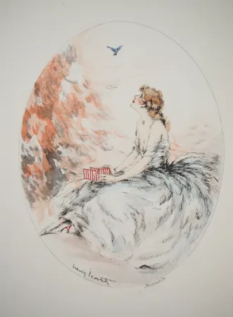 Etching Icart - Jeune femme et l’oiseau libéré