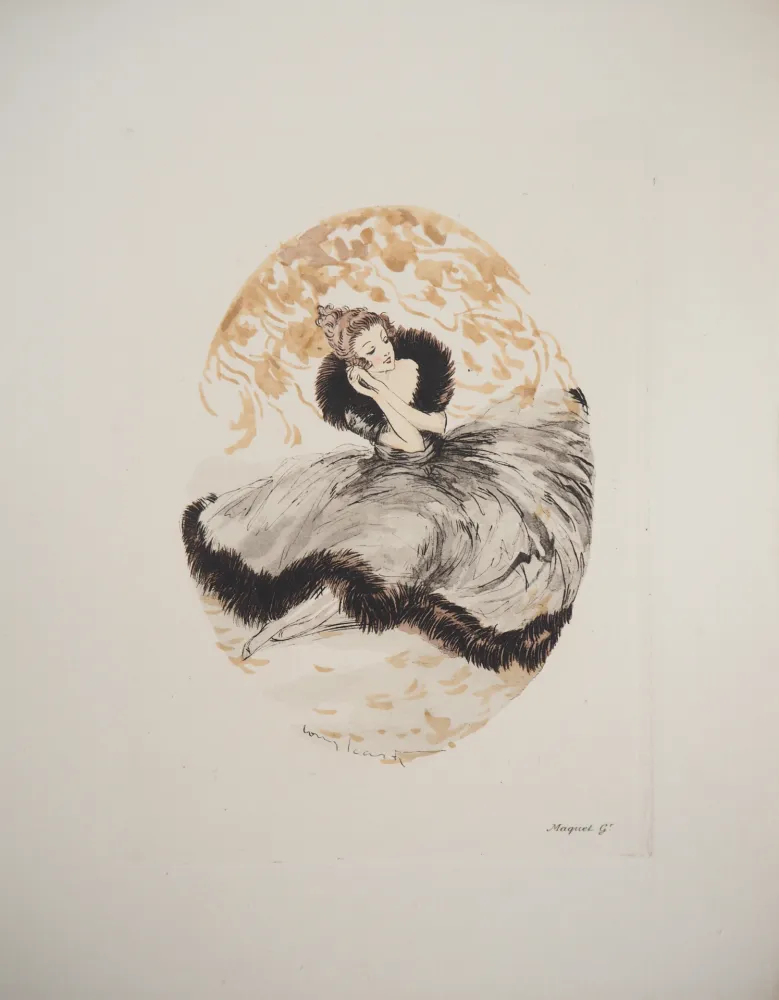 Etching Icart - Jeune femme rêveuse