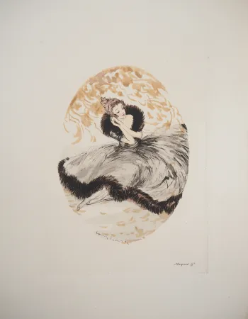 Etching Icart - Jeune femme rêveuse