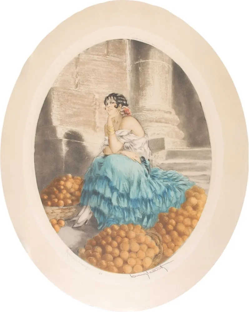 Engraving Icart - Orange seller - Marchande d'oranges