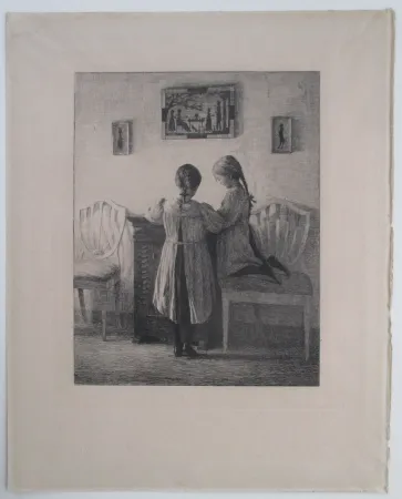 Etching Ilsted - Interior with two little Girls