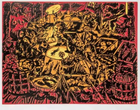 Linocut Immendorff - Cafe de Flore I