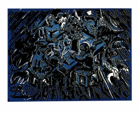 Linocut Immendorff - Söhne der Sonne I