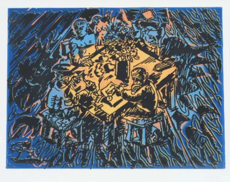 Linocut Immendorff - Söhne der Sonne II