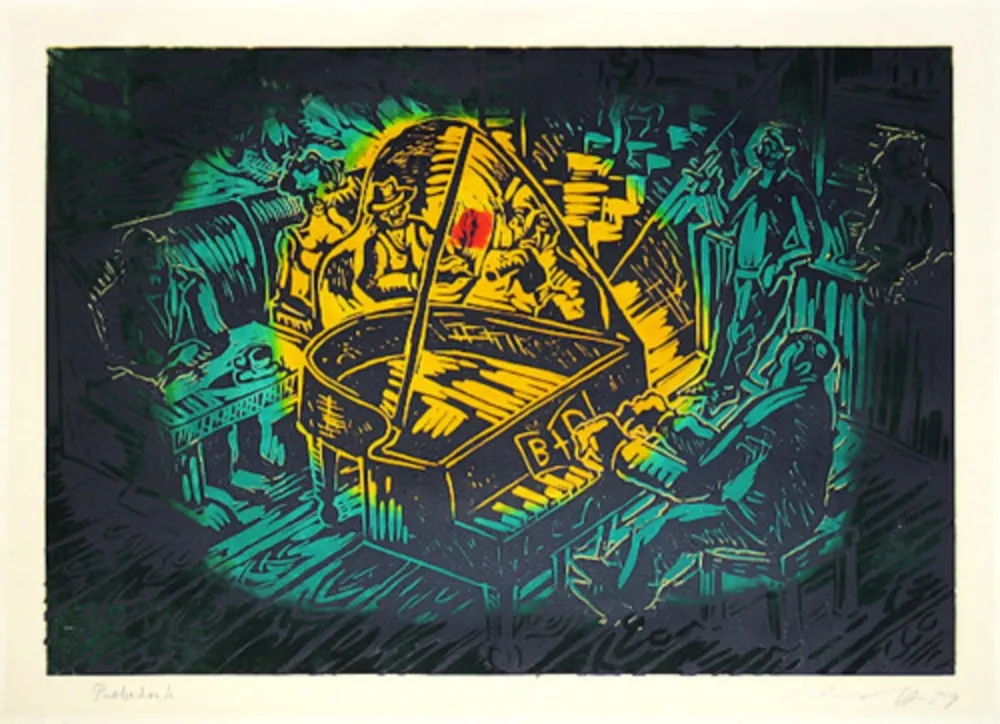 Linocut Immendorff - Ständchen für B und D