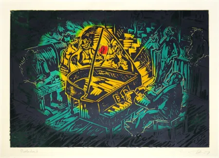 Linocut Immendorff - Ständchen für B und D