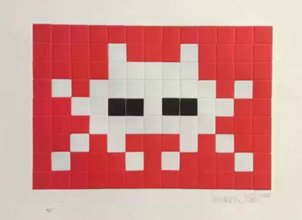 Screenprint Invader - Invasion White (with Red and Black)