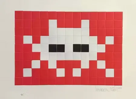 Screenprint Invader - Invasion White (with Red and Black)