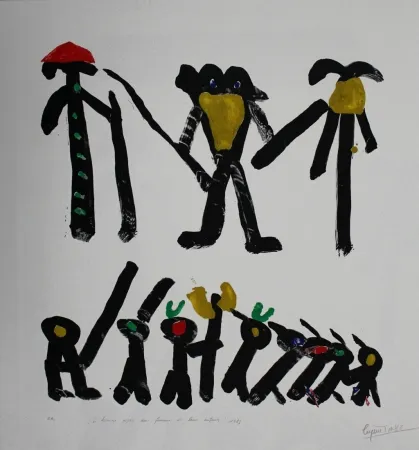 Lithograph Ionesco - L'homme avec deux femmes et leurs enfants