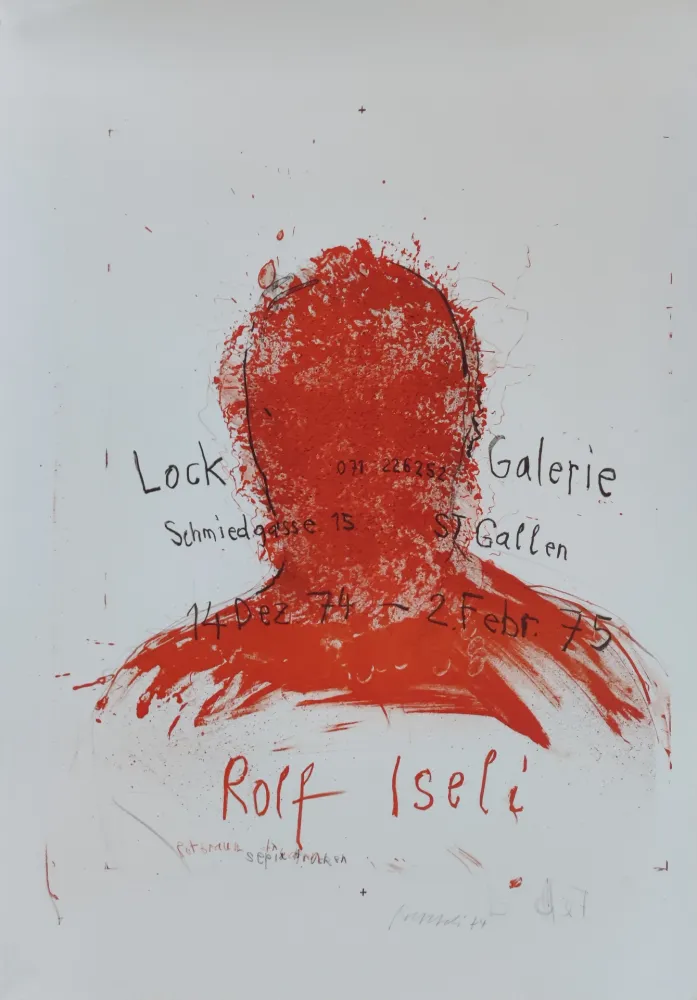 Lithograph Iseli - Ausstellungsplakat Lock Galerie, St. Gallen, 14.12.1974-2.2.1975.
