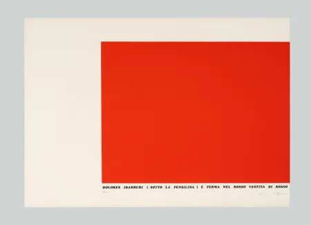 Screenprint Isgro - Dolores Ibarruri (sotto la pensilina) è ferma nel rosso vestita di rosso