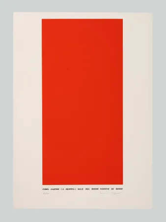 Screenprint Isgrò - Fidel Castro (a destra) sale nel rosso vestito di rosso