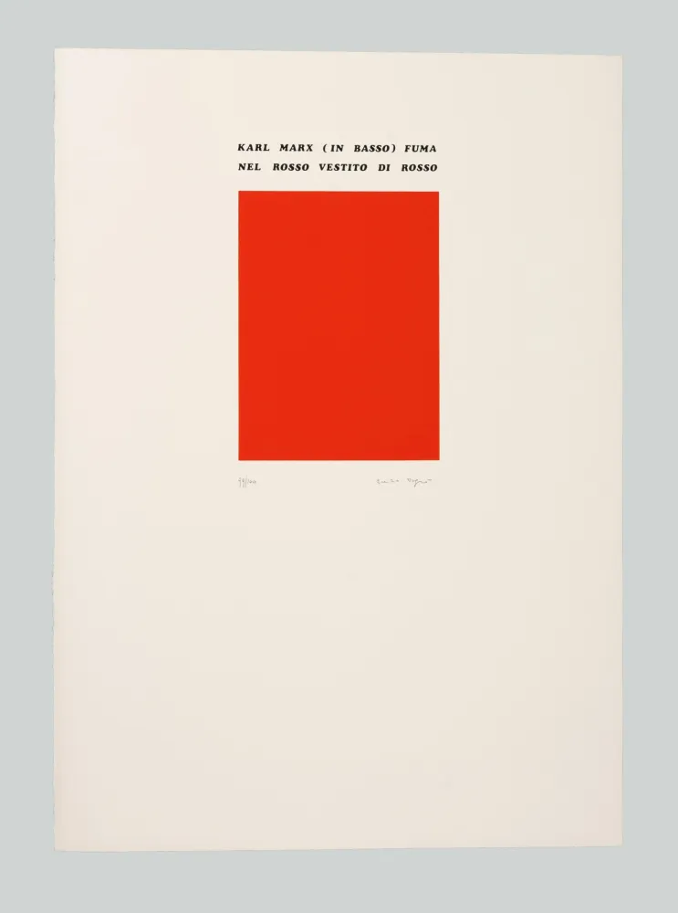 Screenprint Isgro - Karl Marx (in basso) fuma nel rosso vestito di rosso