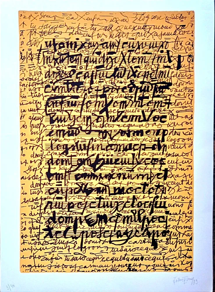 Lithograph Isou -  Lettrist composition, Handsigned amd Dated  Lithograph,  1989