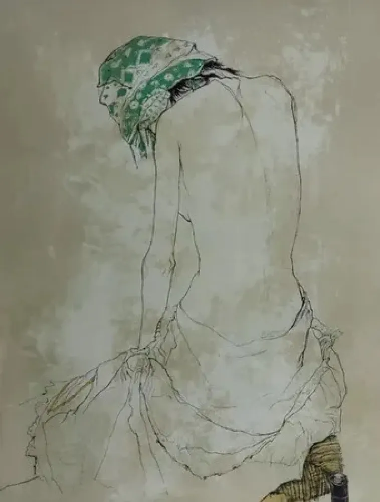 Lithograph Jansem - Foulard vert (1993)