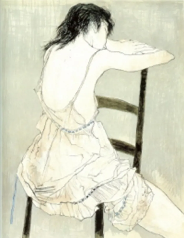 Lithograph Jansem - Jeune Fille au Jupon Rose