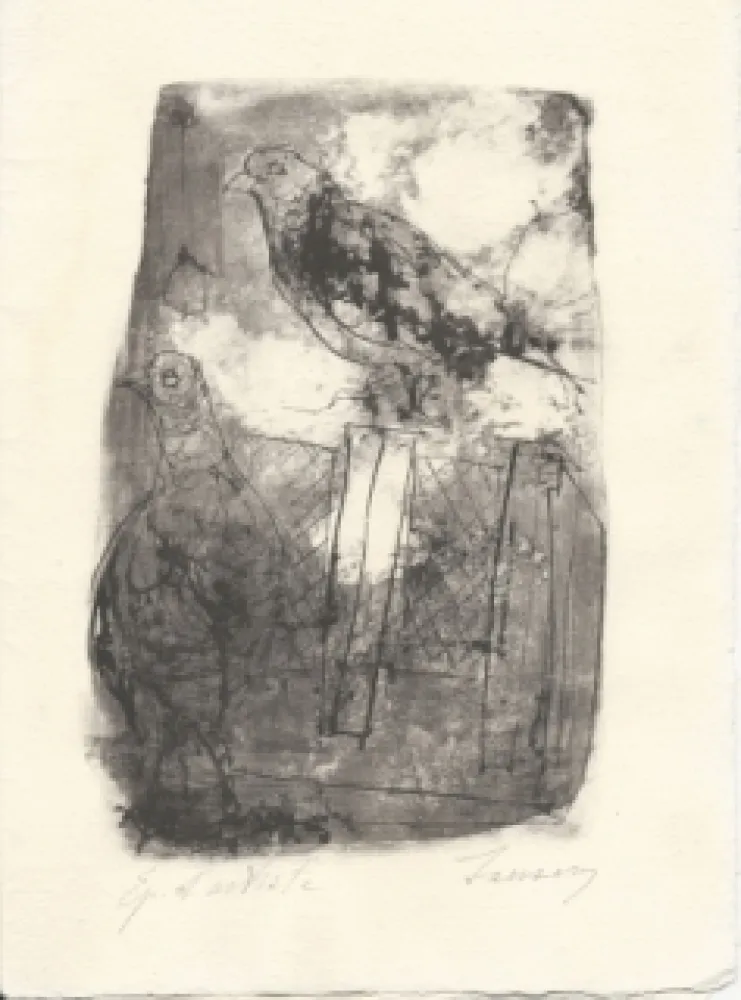 Lithograph Jansem - Pigeons