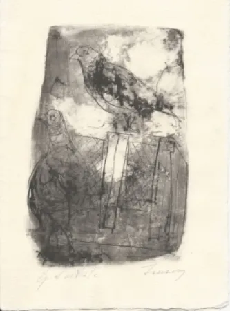 Lithograph Jansem - Pigeons