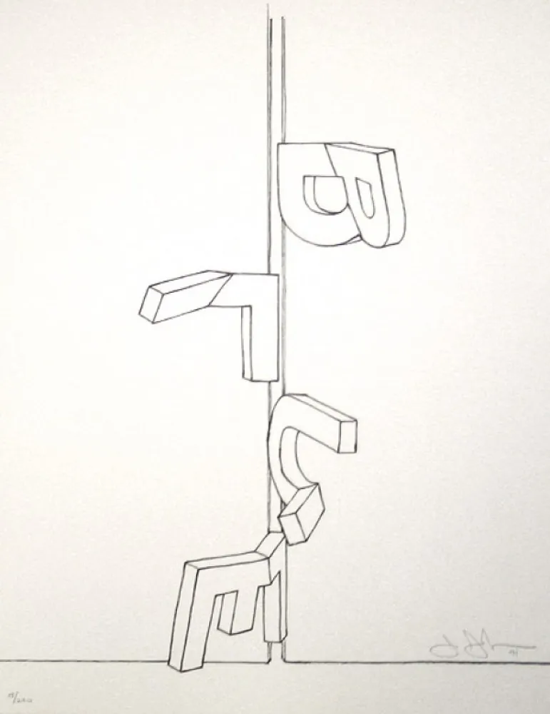 Lithograph Johns - Bent blue