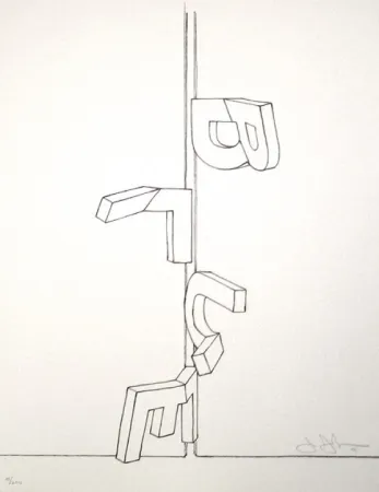 Lithograph Johns - Bent blue