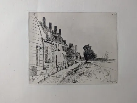 Engraving Jongkind - Les maisons au bord du canal / Houses along the Canal Bank